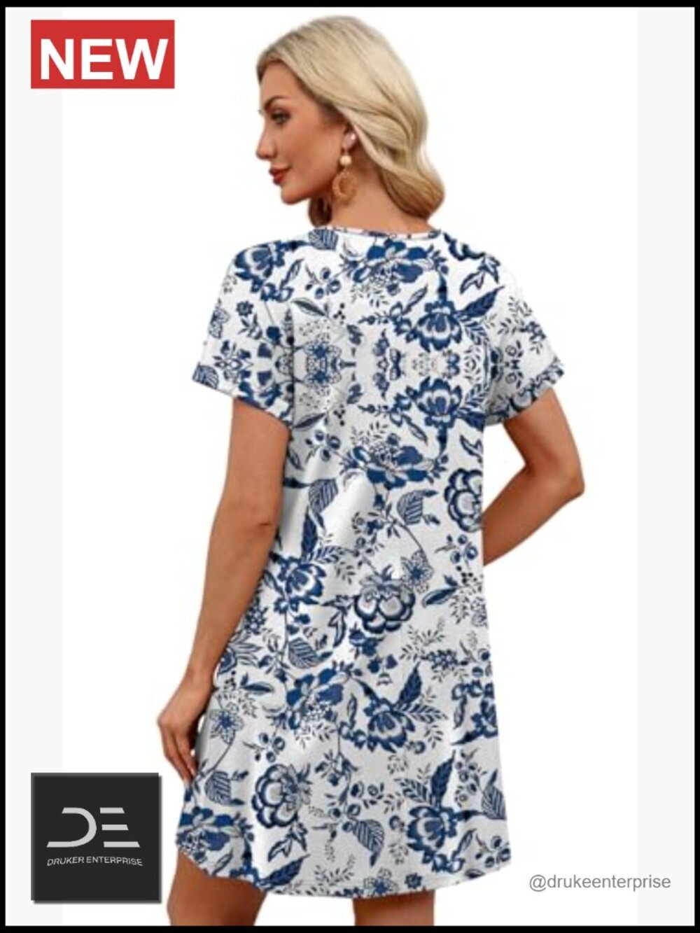 Summer Midi Dress with Sleeves Button Down Beach Vacation Casual Flowy V-Neck - Picture 5 of 6